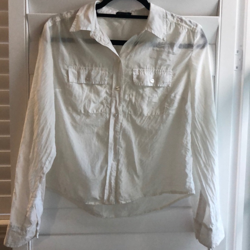 Ann Taylor Cotten silk white button up